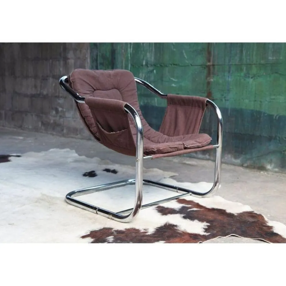 Chaise longue d'appoint chromée postmoderne
