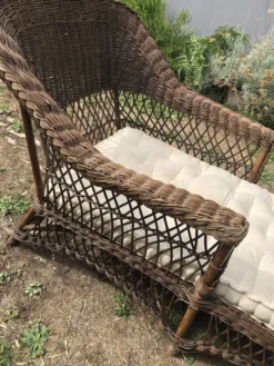 Chaise longue en bambou et rotin avec son matelas