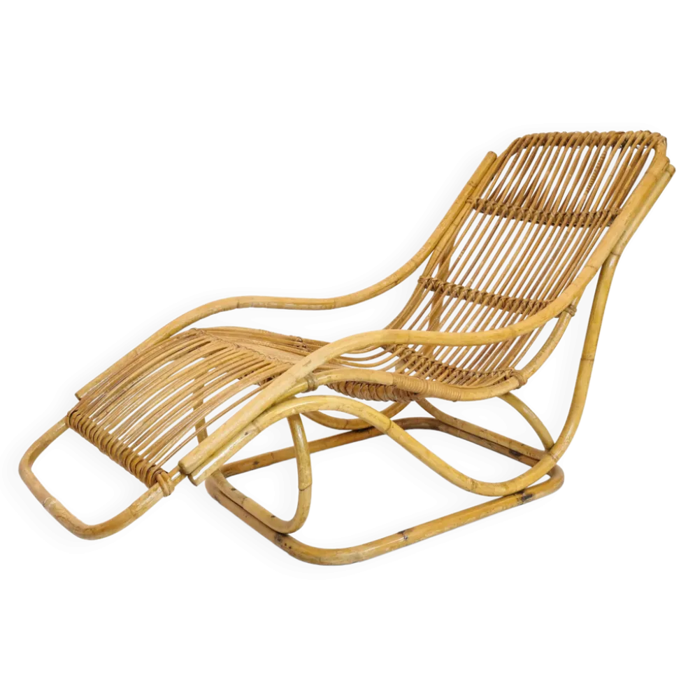 Chaise longue en rotin, Italie, années 60.