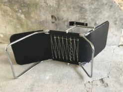 Chaise longue ou transat Condor en cuir noir - made in France - design 1970