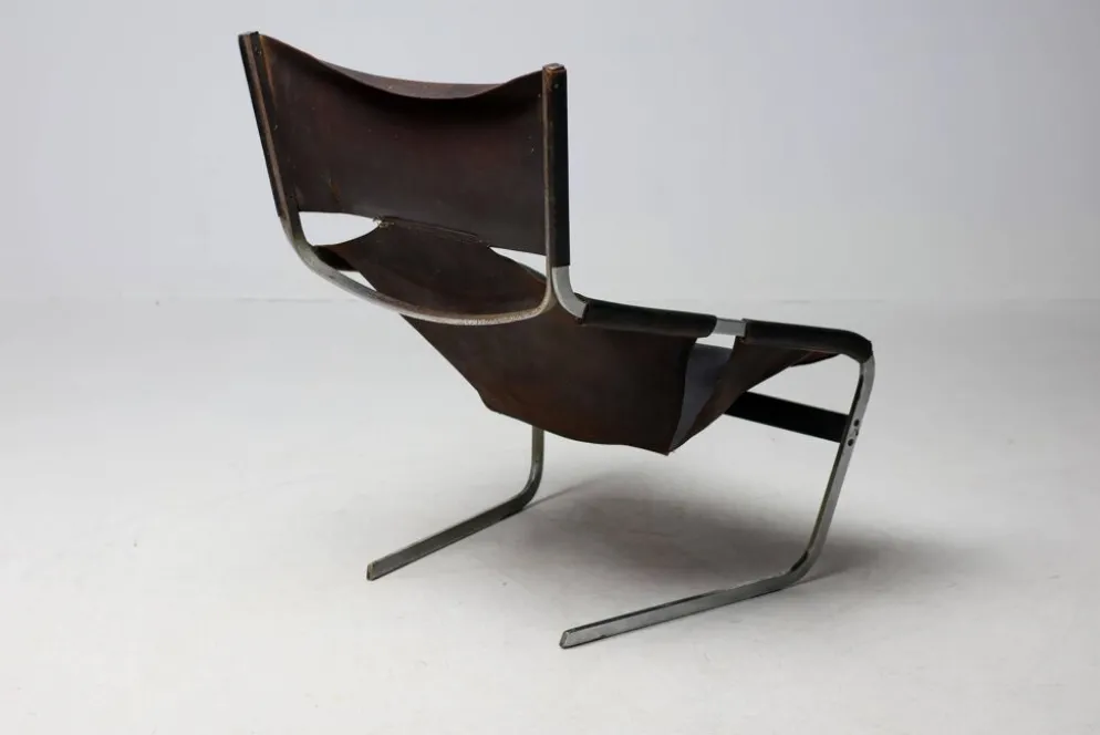 Chaise longue Pierre Paulin F444 en cuir noir - Tout original, Vintage