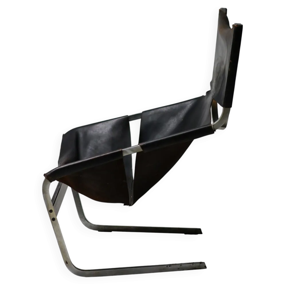 Chaise longue Pierre Paulin F444 en cuir noir - Tout original, Vintage