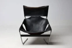 Chaise longue Pierre Paulin F444 en cuir noir - Tout original, Vintage