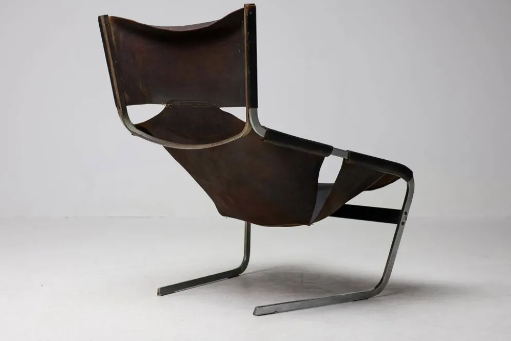 Chaise longue Pierre Paulin F444 en cuir noir - Tout original, Vintage