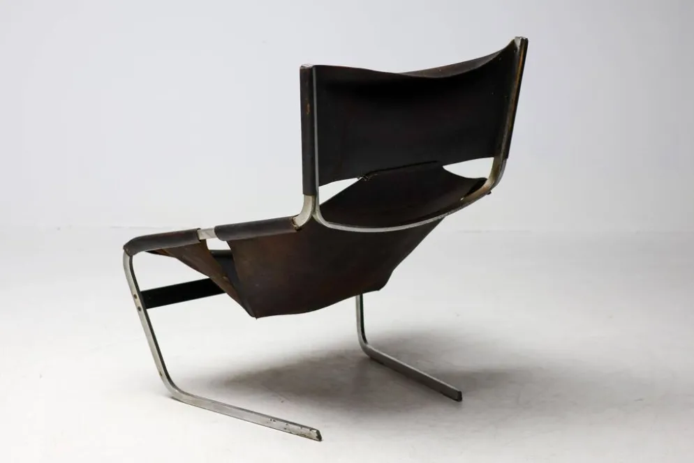 Chaise longue Pierre Paulin F444 en cuir noir - Tout original, Vintage