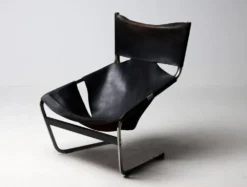 Chaise longue Pierre Paulin F444 en cuir noir - Tout original, Vintage