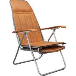 Chaise longue pliante italienne des années 1970 avec revêtement en similicuir