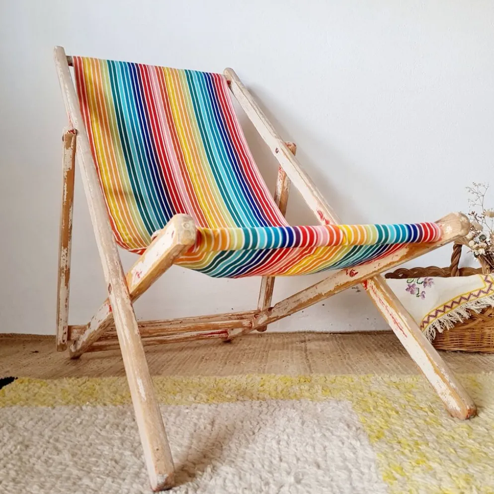 Chaise longue - Transat ancien tissu rayures