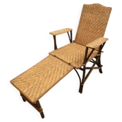 Chaise longue / Transat de vintage en rotin et osier tressé