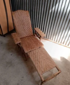 Chaise longue, transat en osier et rotin vintage