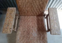 Chaise longue, transat en osier et rotin vintage