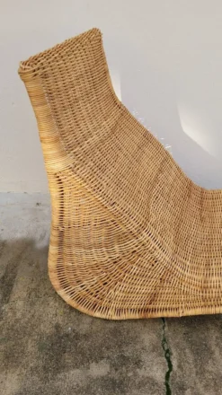 Chaise longue transat lit de repos en rotin vintage -1970s