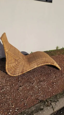Chaise longue transat lit de repos en rotin vintage -1970s