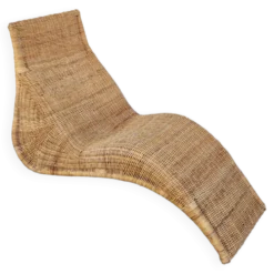 Chaise longue transat lit de repos en rotin vintage -1970s
