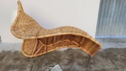 Chaise longue transat lit de repos en rotin vintage -1970s