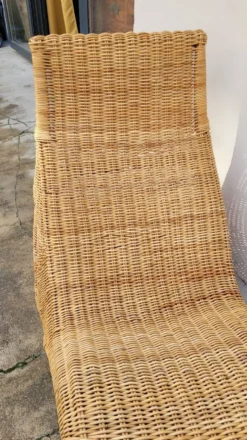 Chaise longue transat lit de repos en rotin vintage -1970s