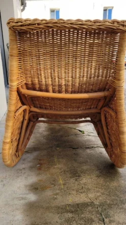 Chaise longue transat lit de repos en rotin vintage -1970s