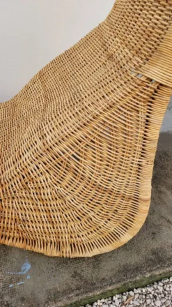 Chaise longue transat lit de repos en rotin vintage -1970s