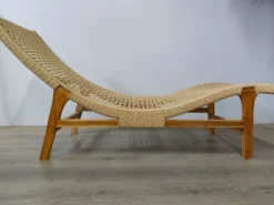 Chaise longue/ transat tressé en teck