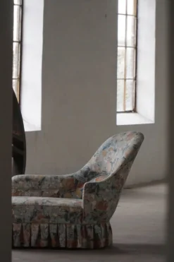 Chaise longue vintage/Canapé avec tapisserie florale, design danois moderne, années 1950