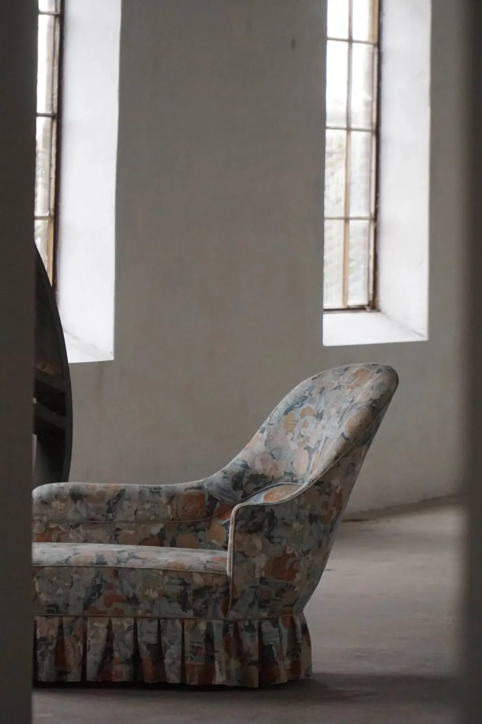 Chaise longue vintage/Canapé avec tapisserie florale, design danois moderne, années 1950
