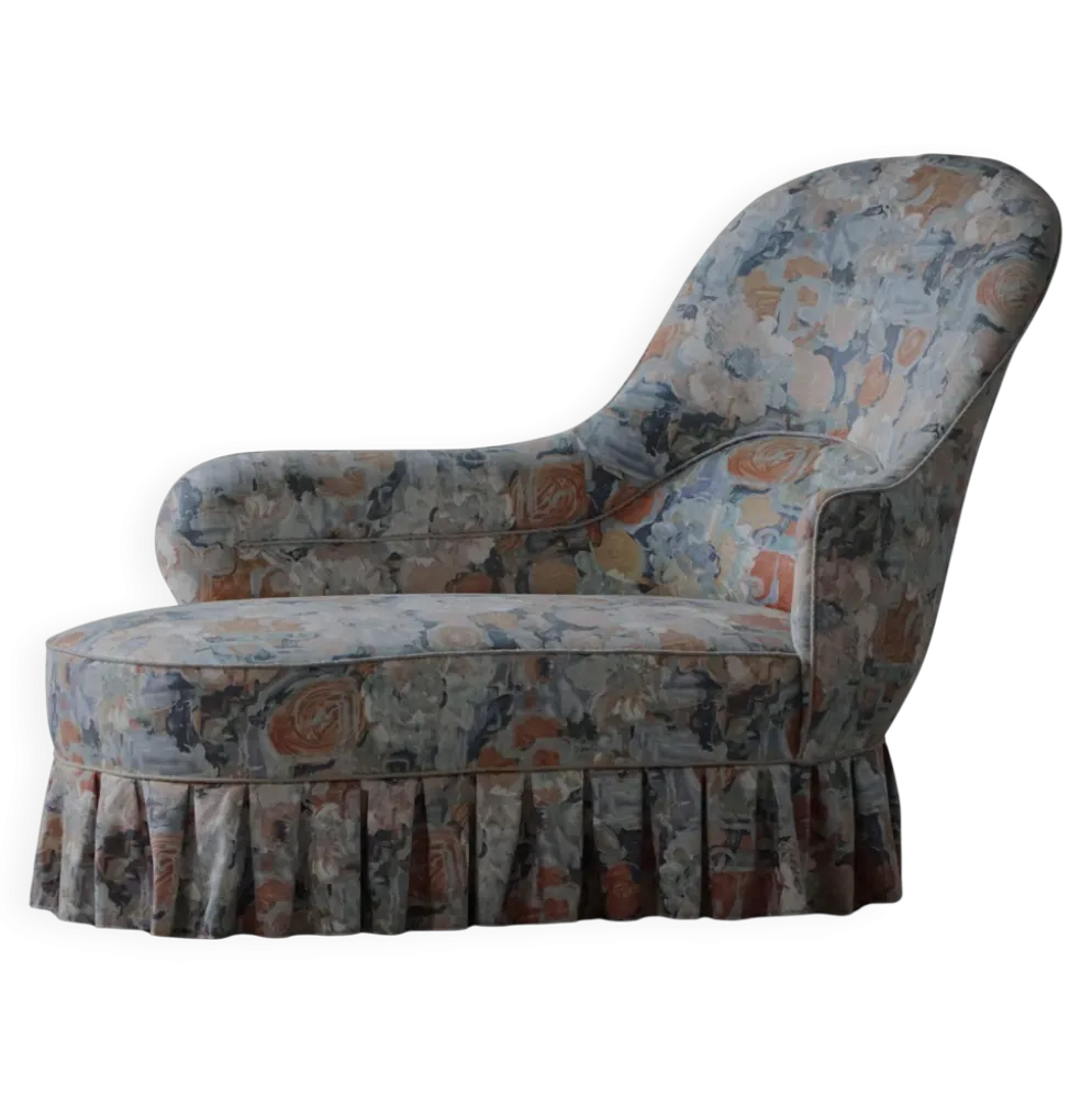 Chaise longue vintage/Canapé avec tapisserie florale, design danois moderne, années 1950