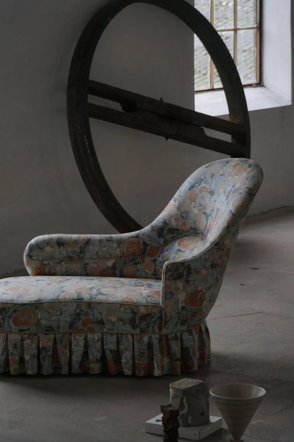 Chaise longue vintage/Canapé avec tapisserie florale, design danois moderne, années 1950