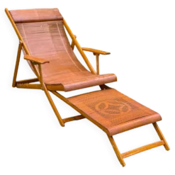 Chaise longue vintage en bambou japonais et repose-pieds