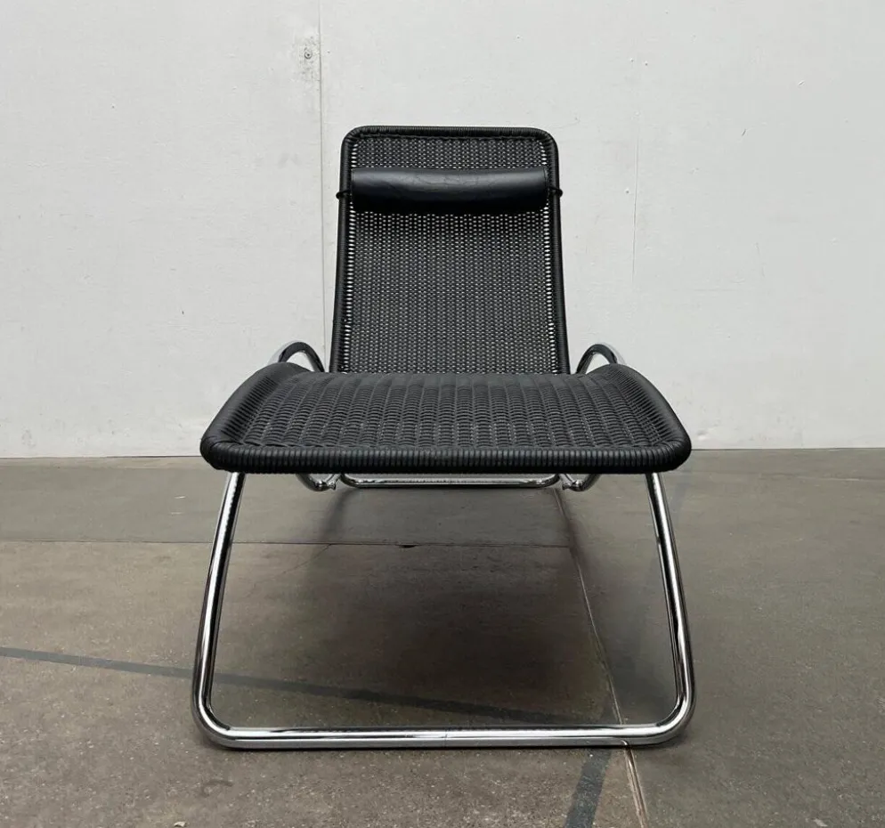 Chaise longue vintage modèle S 828 en acier tubulaire par Torben Skov pour Thonet, années 1980