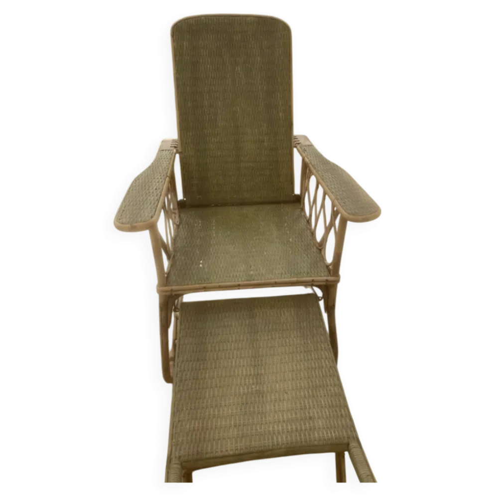 Chaise longue vintage osier rotin