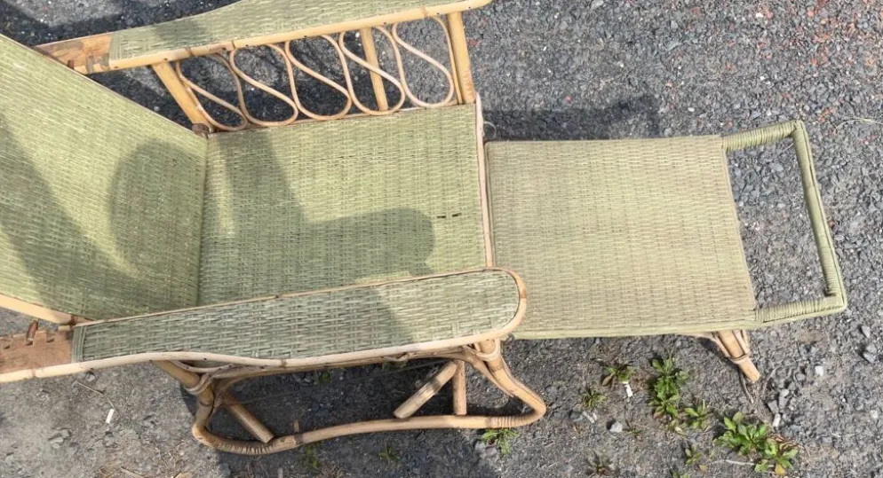 Chaise longue vintage osier rotin