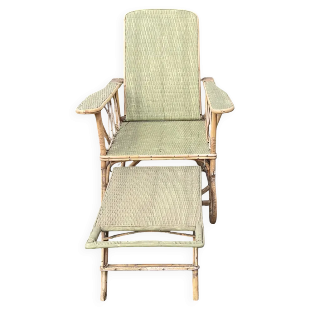 Chaise longue vintage osier rotin