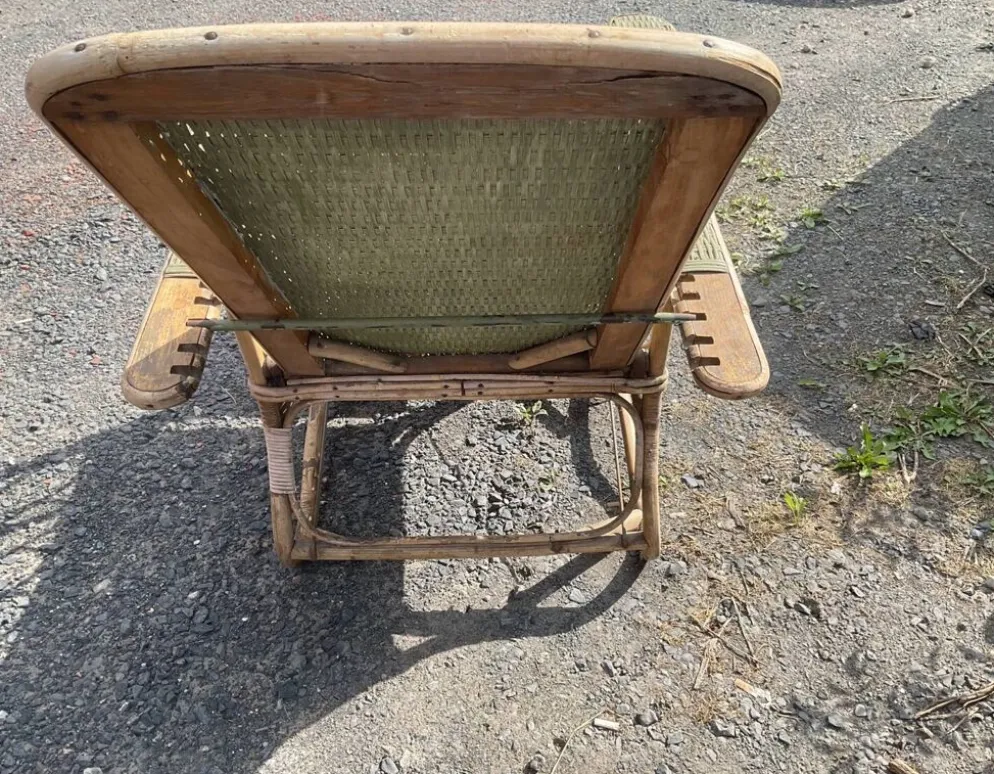 Chaise longue vintage osier rotin
