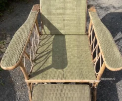Chaise longue vintage osier rotin