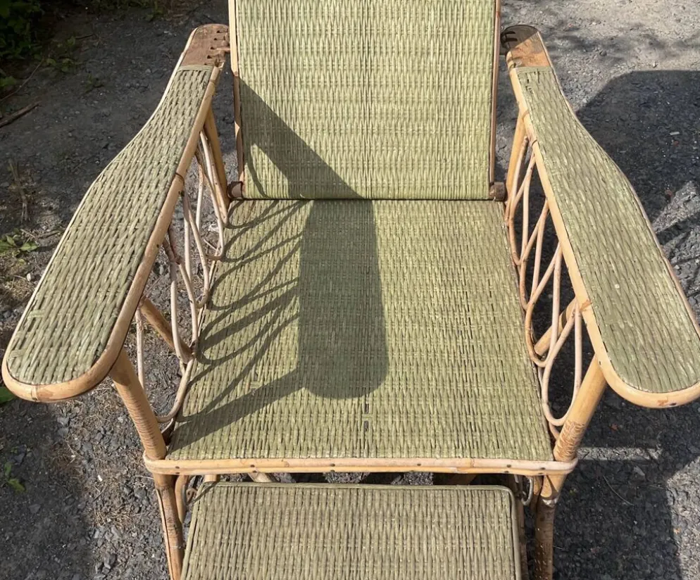 Chaise longue vintage osier rotin