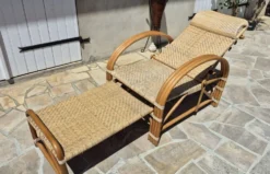 Chaise longue vintage rotin et bambou, circa années 60 Italie