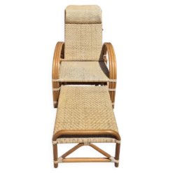 Chaise longue vintage rotin et bambou, circa années 60 Italie