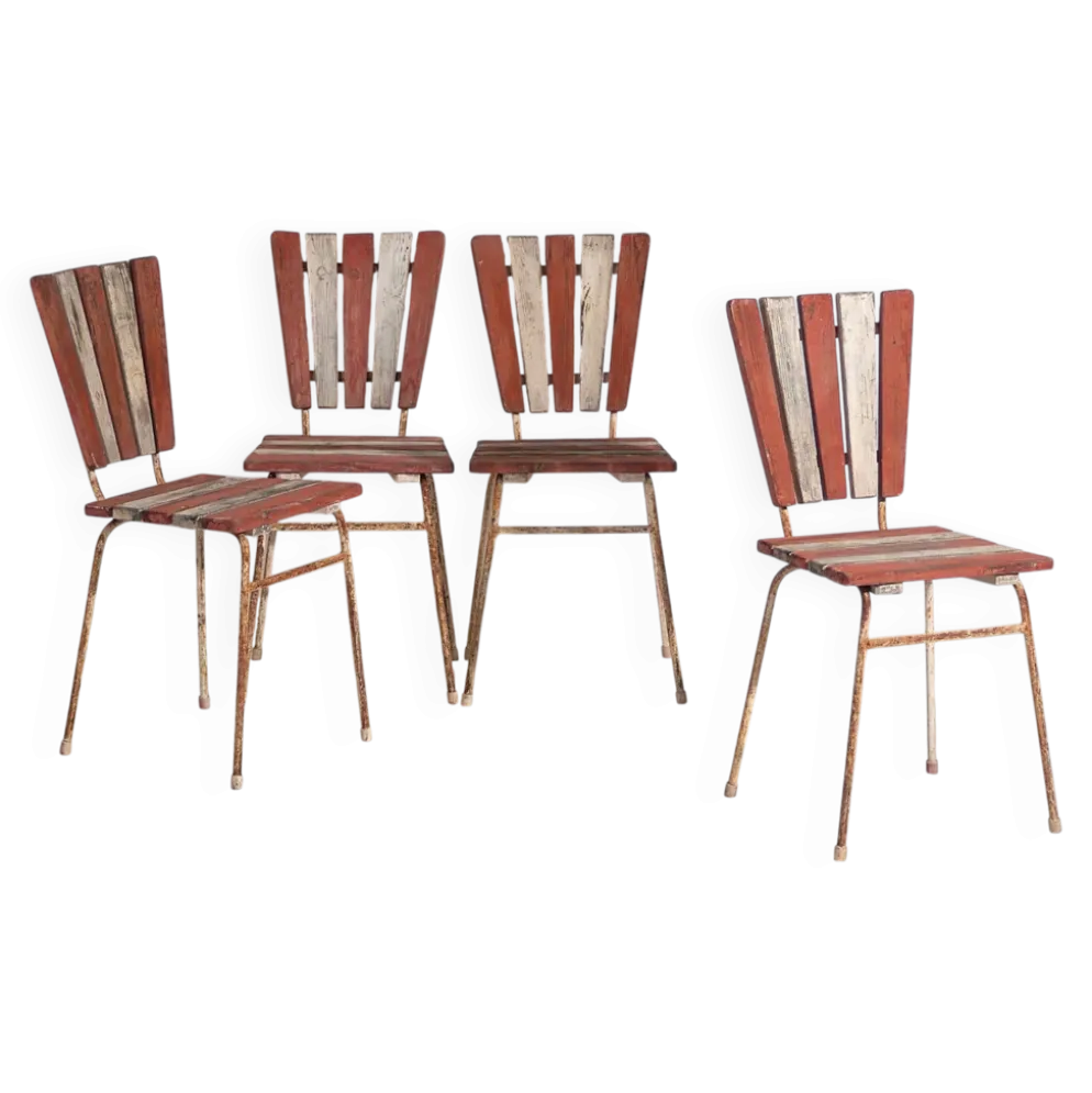 4 chaises de jardin rouges, c.1920