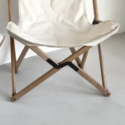 Chaises de jardin vintage en bois et toile blanche