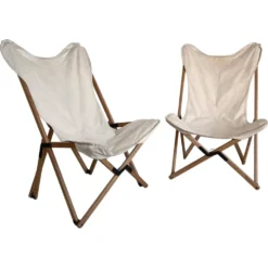 Chaises de jardin vintage en bois et toile blanche