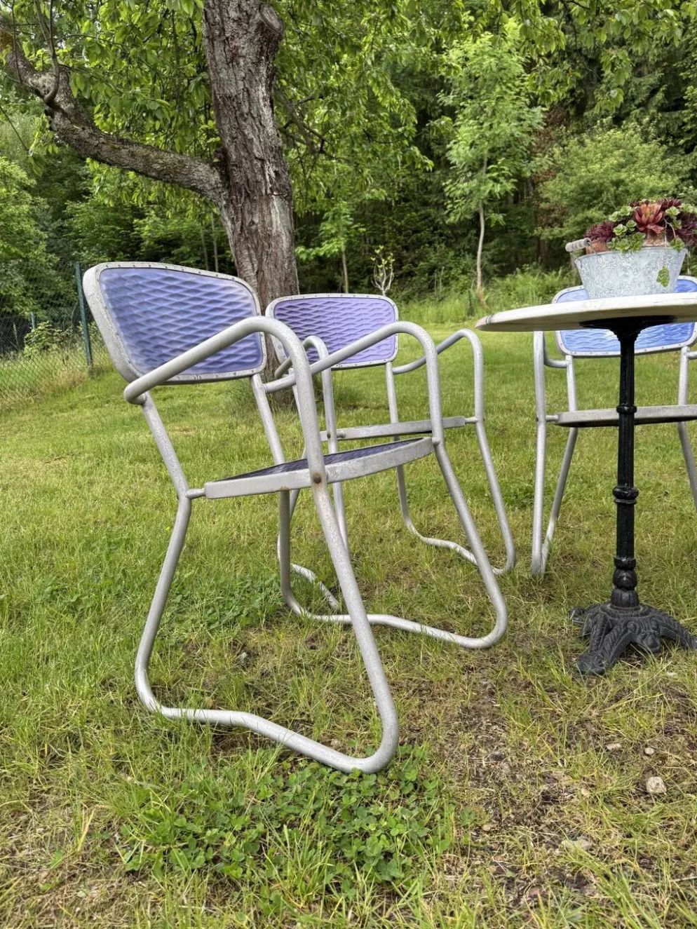 4 chaises fauteuils jardin design Gaston Viort