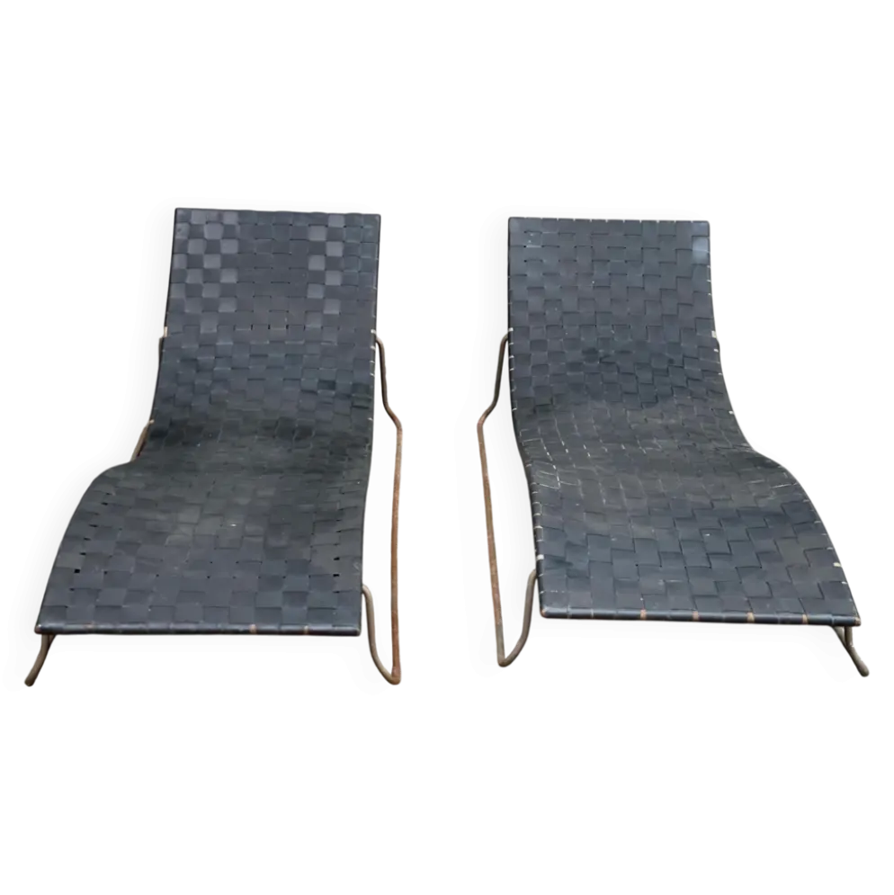 2 chaises longues de jardin en vinyle, années 60