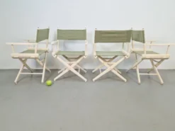 Chaises pliantes de directeur en bois vintage, années 1960, ensemble de 4