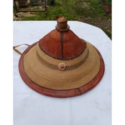 Chapeau africain Nigéria, paille et cuir