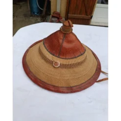 Chapeau africain Nigéria, paille et cuir