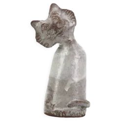 Chat gris blanc en céramique, pièce unique de céramiste, années 70