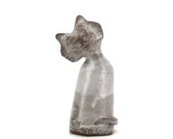 Chat gris blanc en céramique, pièce unique de céramiste, années 70
