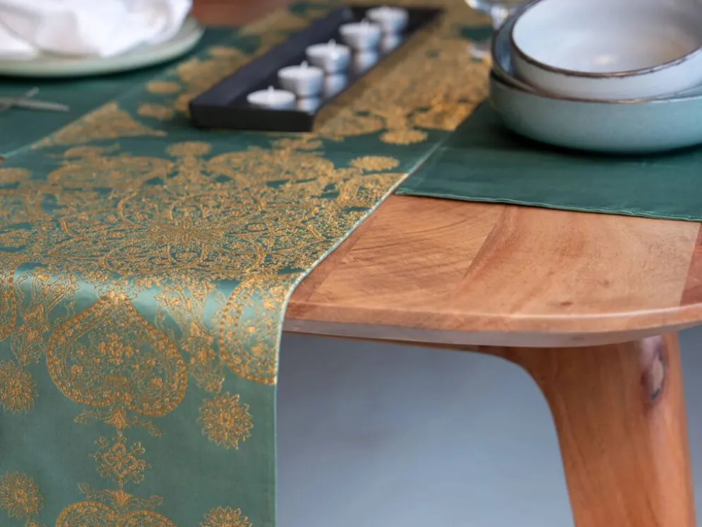 Chemin de table en soie jade doré karakusa