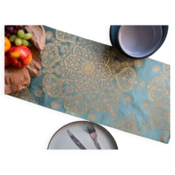 Chemin de table en soie jade doré karakusa