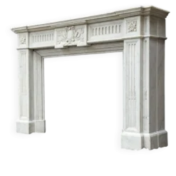 Cheminée de style Louis XVI en marbre blanc de Carrare vers 1880